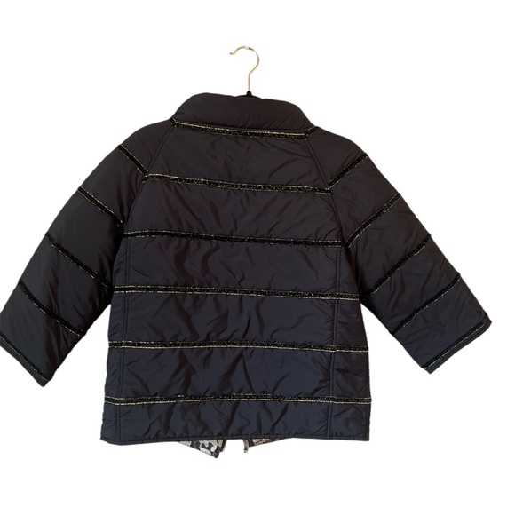 Chicos Reversible Puffer Jacket Black/Animal Print S/4 - Picture 2 of 8